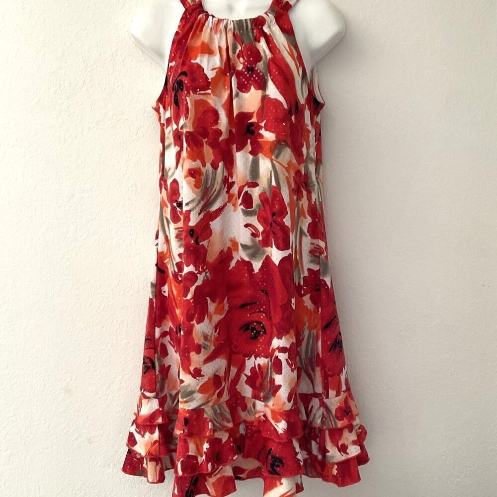 J.B.S. RED FLORAL SEQUIN DRESS PARTY HOLIDAY